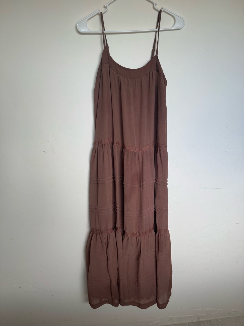 Lucky Brand Mauve Tiered Spaghetti-Strap Pintuck Tiered maxi dress